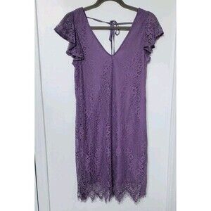 FRANCESCA Small Purple Lace Fairy Flutter Cap Sleeve Lined Dress Flowy Lace Midi
